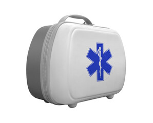 First aid kit with star of life logo on transparent background, diagonal view
