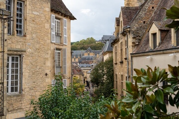 scenic view along a street in a medieval French town