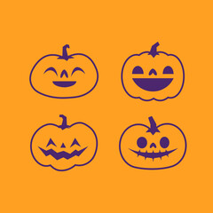 Jack o lantern icons. Halloween carved pumpkins simple illustrations.