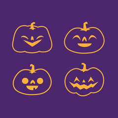 Jack o lantern icons. Halloween carved pumpkins simple illustrations.