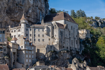 Obraz premium Rocamadour, a french village and castle built on a cliff in the Lot department of southwest France. Its Sanctuary of the Blessed Virgin Mary, has for centuries attracted pilgrims from many countries.