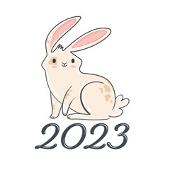 Vector illustration cute bunny symbol 2023.
