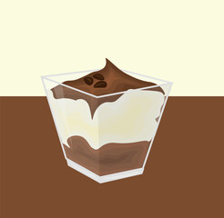 Glass bowl with sweet tiramisu dessert on color background