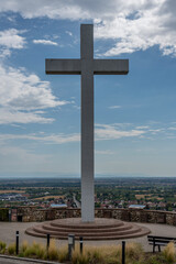Obernai, France - 09 05 2022: View of the National Memorial of Forced Incorporated, the terraced vines and village behind