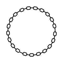 Round frame from a chain. Circle border chain black silhouette on white background. vector illustration