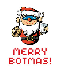 robot fan christmas greeting card design with smiling santa bot