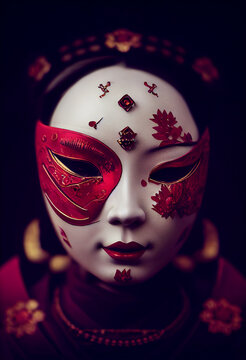 Samurai mask portrait, AI generated