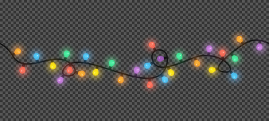 Christmas lights on transparent background