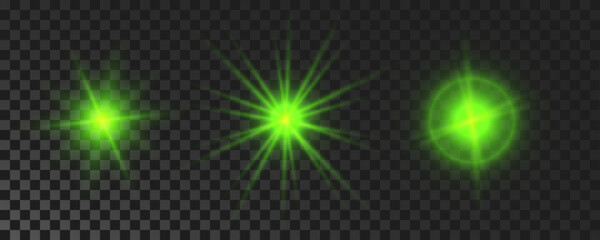 Set of green glowing sparkling stars
