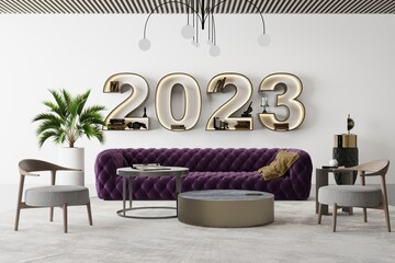 2023 living room concept with 2023 book shelf