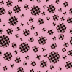 Abstract seamless pattern with textural brown different balls on pink.Illustration of overlapping textural dot pattern for background abstract ornament,flyer,banner,textile,fabric,wrapping paper,print