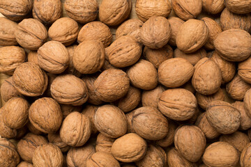 Walnuts as background, top view