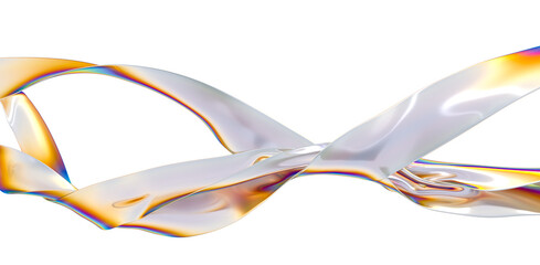 Abstract 3d render. Glass ribbon on water. Holographic shape in motion. Iridescent digital art for banner background, wallpaper. Transparent