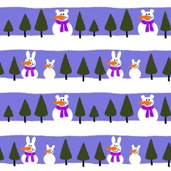 Winter Christmas seamless snowman with carrot and scarf pattern for wrapping paper and Noel and kids and fabrics
