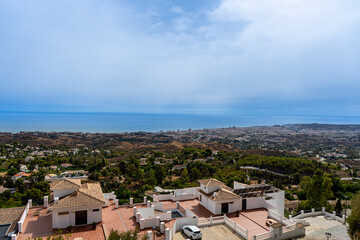 Fototapeta na wymiar Panoramic view of Costa del Sol, Mediterranean sea in Mijas, Spain on October 2, 2022