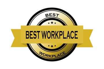 Best workplace badge with a ribbon., symbolizing company efforts to achieve superb employee satisfaction. 