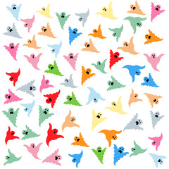 Colorful ghosts pattern on white background