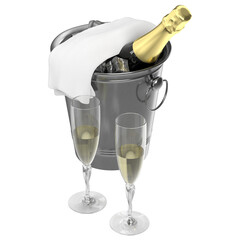 3d rendering illustration of a champagne bottle in an ice bucket

