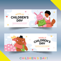 flat world children s day horizontal banner template vector design illustration