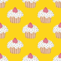 Birthday cartoon seamless cake pattern for wrapping paper and fabrics and linens and kitchen textiles