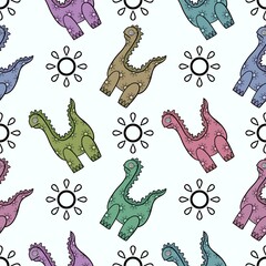 Dinosaur animals seamless cartoon doodle monsters pattern for wrapping paper and kids clothes print and fabrics