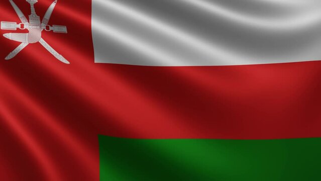 Omani flag in the wind close up, the national flag of Oman flutters in 3d, in 4k resolution. High quality 4k footage