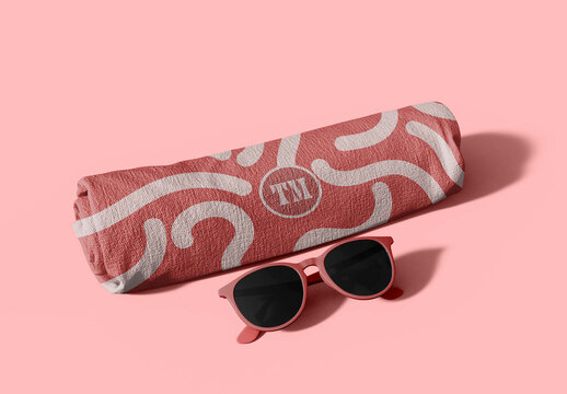 Beach Towel with Sunglasses Mockup