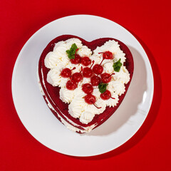 Red velvet heart shaped cake for valentine's day