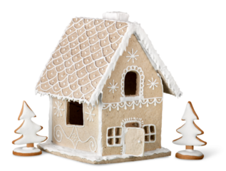 Homemade gingerbread house on brown background