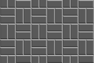 Black basket weave tile seamless pattern. Stone or ceramic brick wall background. Kitchen backsplash or bathroom floor texture. Outdoor or indoor mosaic decoration. Vector flat illustration