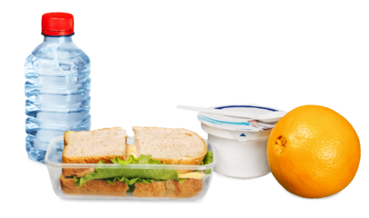 Lunchbox with orange isolated on white background