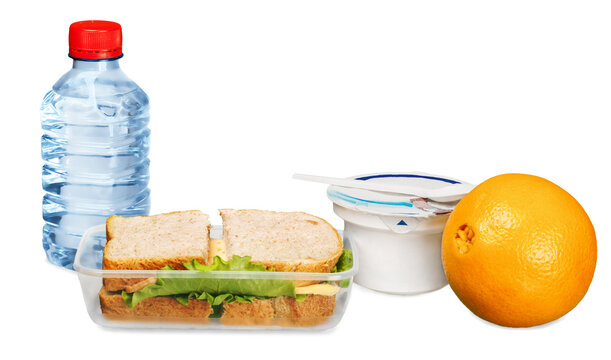 Lunchbox with orange isolated on white background