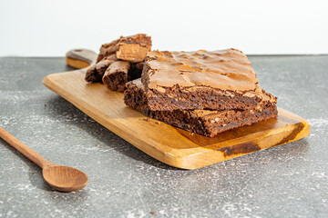 delicious homemade chocolate brownie over table, delicious tasty dessert