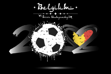 2022 and soccer ball. Heart with flag of Belgium