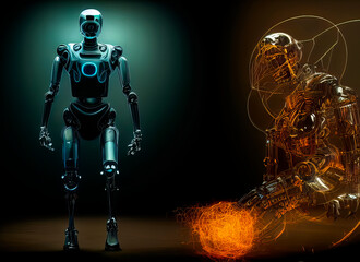 Obraz na płótnie Canvas Robots. Futuristic interpretation Future 2025.Generation of robots. Virtual reality. Golden Collection.