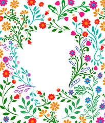 Day of dead Dia de Muertos ornamental frame with flowers. Mexican Halloween poster. Fiesta, party flyer, funny greeting card © Iryna