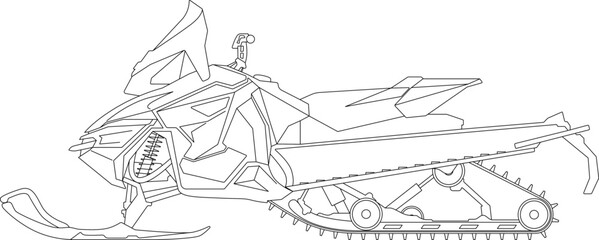 Student constructed racer snowmobile, skimobile, snow scooter snowmachine winter vehicle. sketch drawing, contour lines drawn