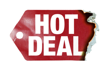Burning label with text "hot deal" on transparent background