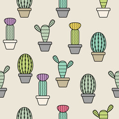 Cartoon cacti, seamless vector pattern
