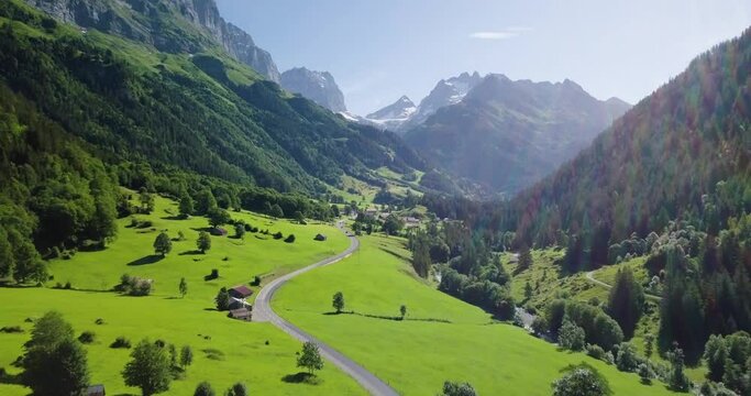 Aerial View of Swiss Mountain Pass in Susten, Switzerland