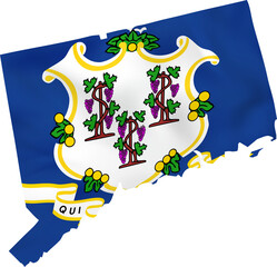 Connecticut map with waving flag, US state.
