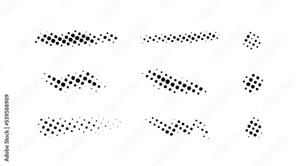 Poster grunge halftone strokes and stops set. black comic pop art stripes and lines collection. halftone te