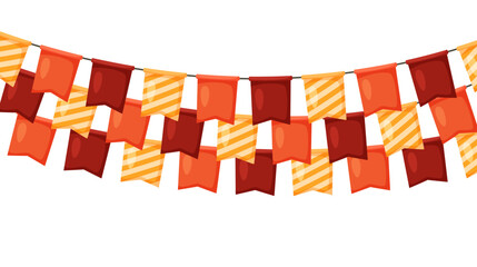 Thanksgiving bunting. Orange, red and yellow flag garland. Autumn holidays party decoration. Fall pennants chain.Celebration cartoon flags for decor. Footer and banner background