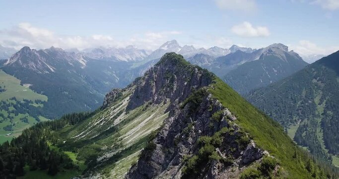 Aerial View of Austrian Mountain Range in Vorarlberg, Austria
