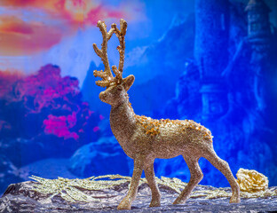 Naklejka na ściany i meble christmas winter background with decorative deer