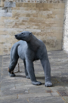 London, UK - April 2015 : Polar Bear sculpture,  part of an exhibition at the Tower of London, showing animals that were once housed in the palace before the collection moved to Regents Park