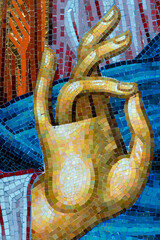 Byzantine or orthodox mosaic depicting the blessing right hand of Jesus Christ. Great for Easter...