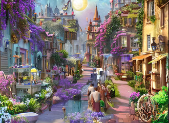 Fototapeta premium Europe Cemetery House Christmas Flowers Tree Red City Market Light Architecture Lights Old Night Winter Building Town Street Holiday