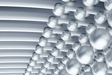 Crystal lattice pattern. Concept molecule structure. Rendering scientific texture. Crystal lattice with silver bubbles. Crystal lattice volumetric. Texture for scientific presentation. 3d image.