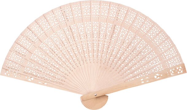Wooden oriental fan isolated on white background